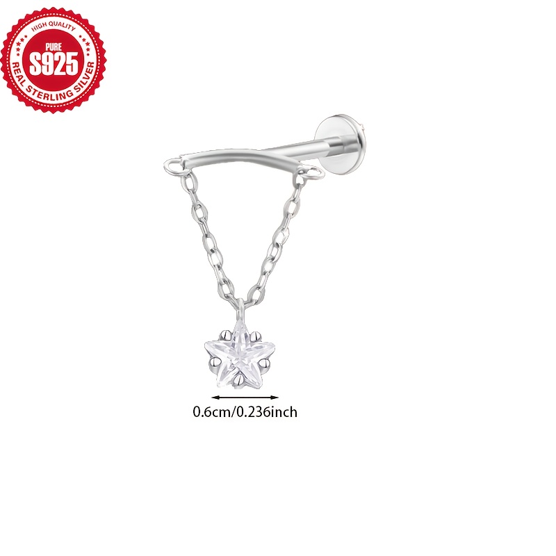 S925 Silvery Star Pendant Ear Cuff with Synthetic Zirconia Accents